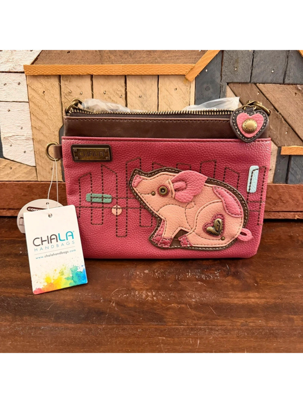 NWT Chala Pig Convertible Mini Crossbody Bag Clutch Purse Dusty Pink